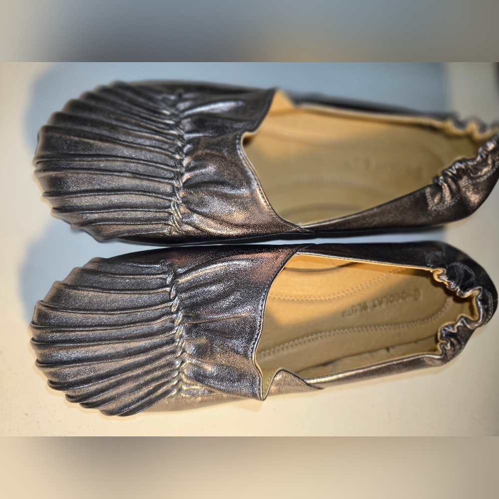 Chocolat Blu Metallic Pewter Folded-Toe Flats
